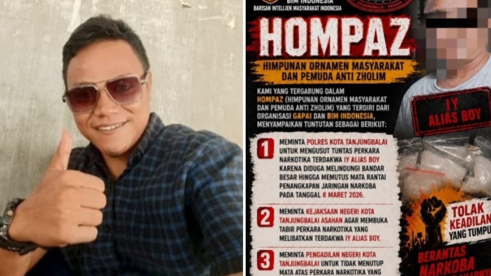 HOMPAZ Minta JPU dan Hakim PN Tanjung Balai Jatuhi Hukuman Mati Terdakwa Narkoba IY Alias Boy.
